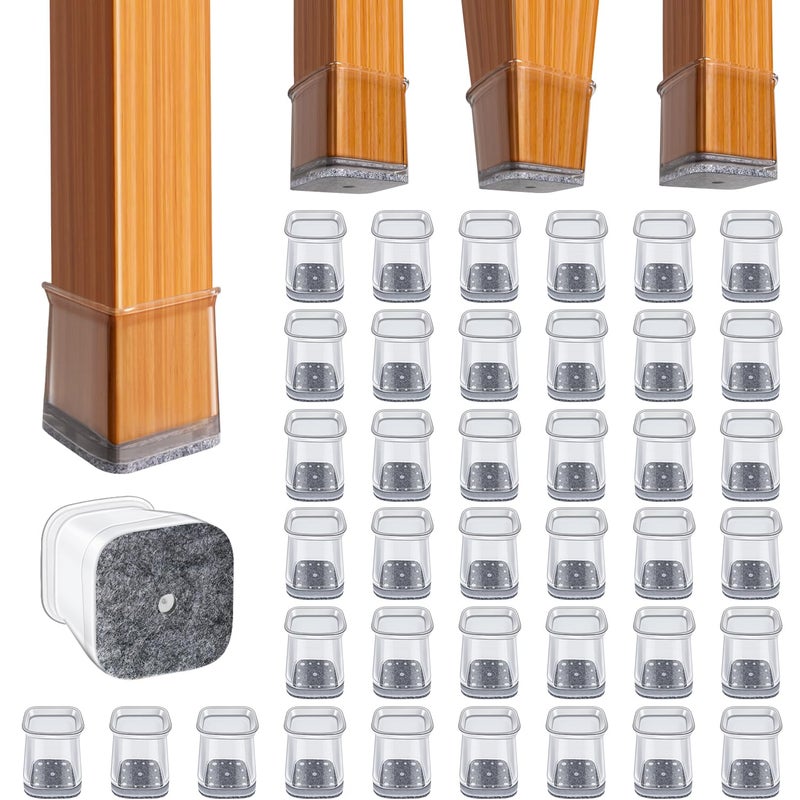 BUMACO Chair Leg Floor Protectors Square Chair Leg Protectors for Hardwood Floors Silicone Pads Covers to Protect Floors (Clear-Square S Fit 3/4"" ~ 1"") - Image 1
